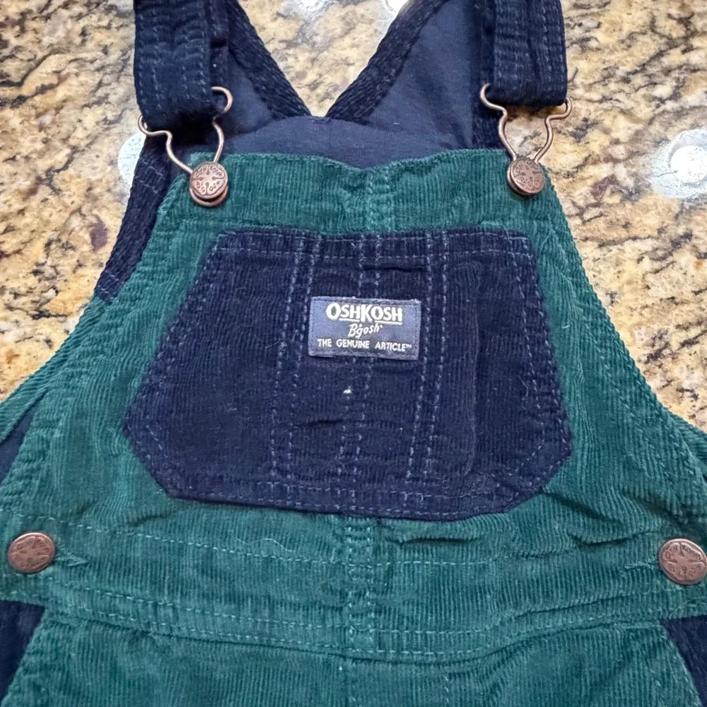 OshKosh Bgosh Boy 24M Green Navy Corduroy Vestbak Overalls v
